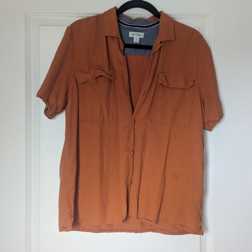 Linen Burnt Orange short Sleeve Button down
